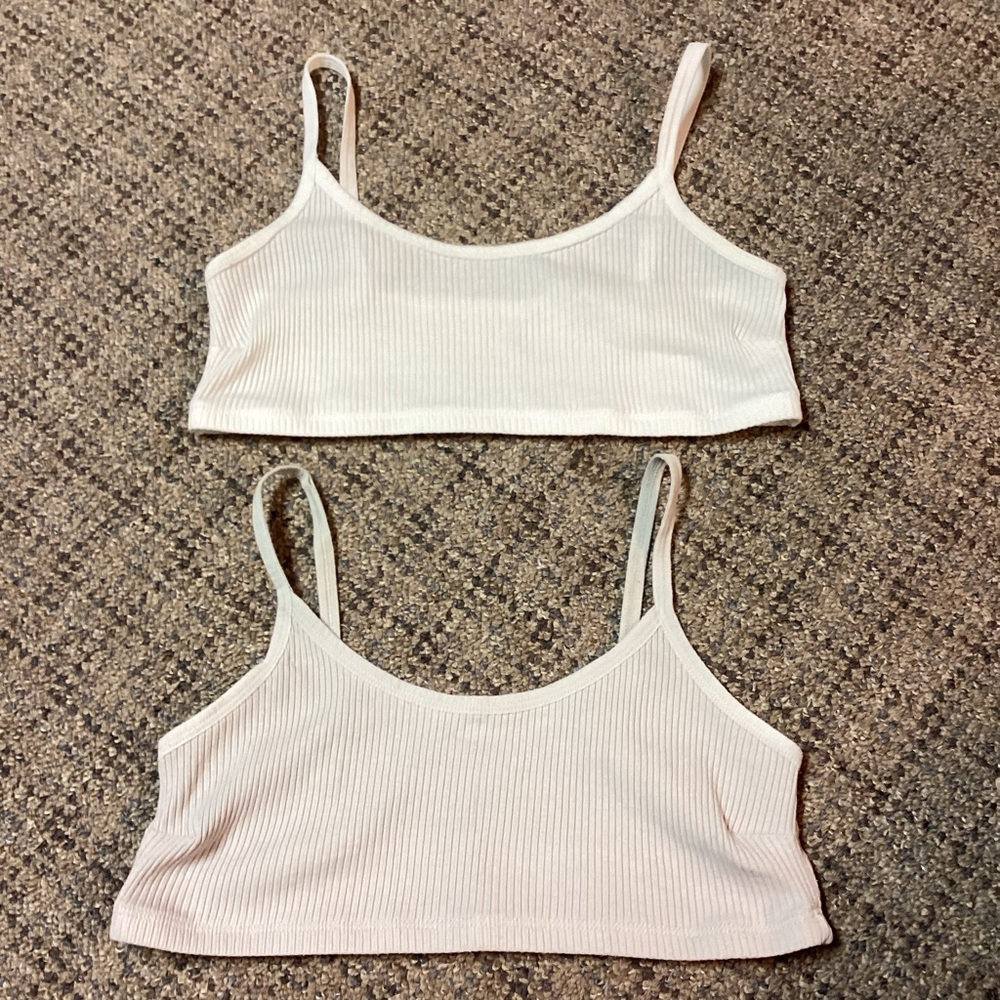 White & Light Gray Ribbed Crop Layering Top Camisole * Size Small